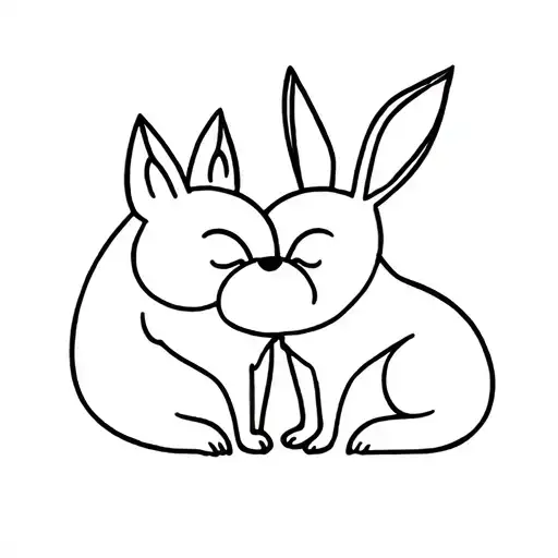 Fox And Rabbit Cuddling