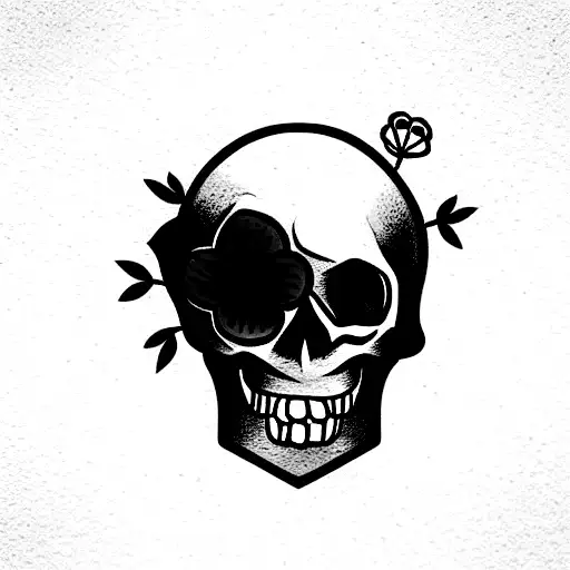 Skull With September Flower