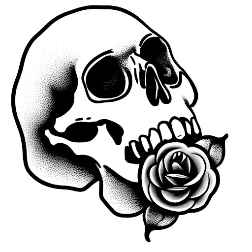 Skull With Flower In Mouth
