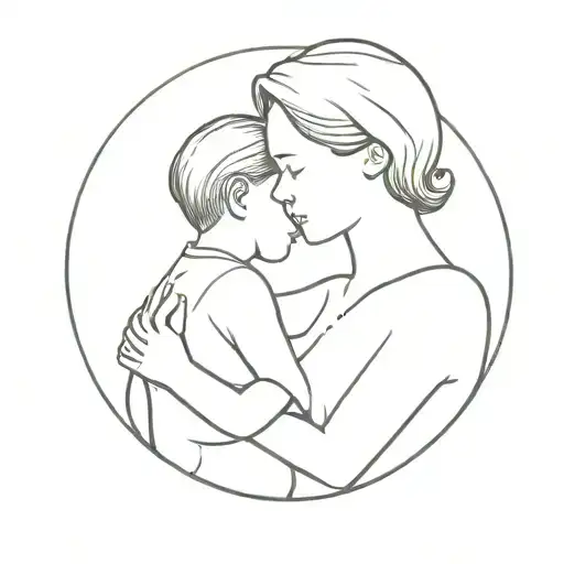 A Minimalist Tattoo Of A Mother And Son Embracing Each Other
