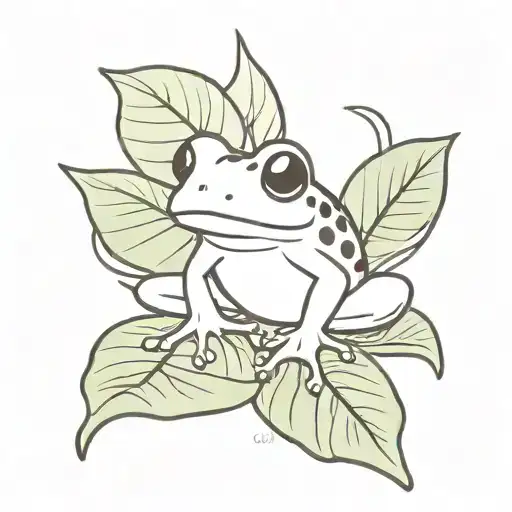 A Frog Munching Cookies And Sitting On A Monstera Leaf