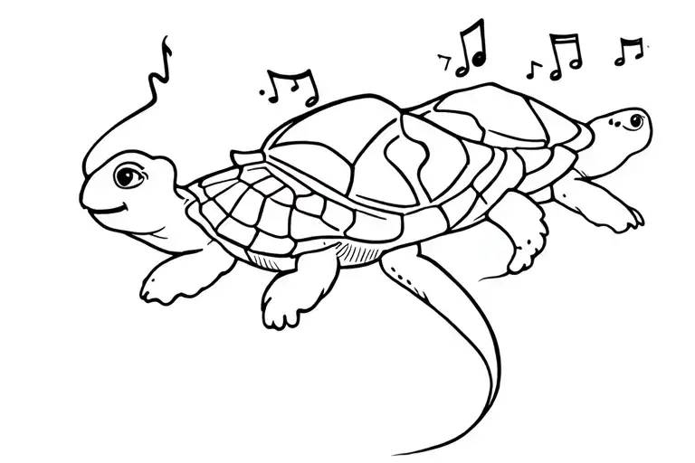 Line Tattoo Turtles With Music Symbols