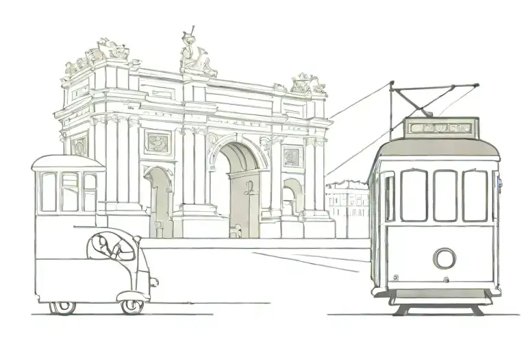 Lisbon Tram Outline With Arc De Triumph Outline In The Background Super Minimalist Small