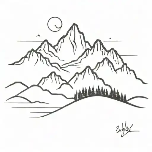 Minimalist Tattoo Design Of Mountain Range Silhouette
