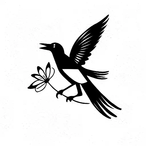 Magpie Bird And Flowers