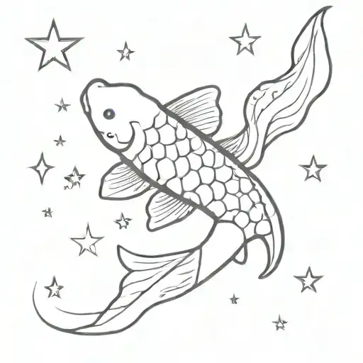 Koi Fish Small And Cute With Stars And Maybe A Bow And Chrysanthemum's