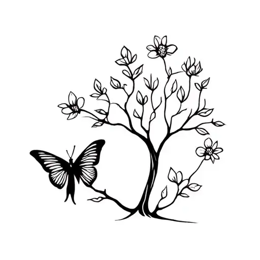 Bird Flower Butterfly Tree