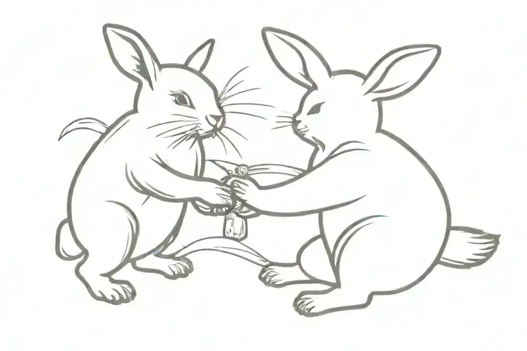 Rabbit And Bear Cub Playing Together