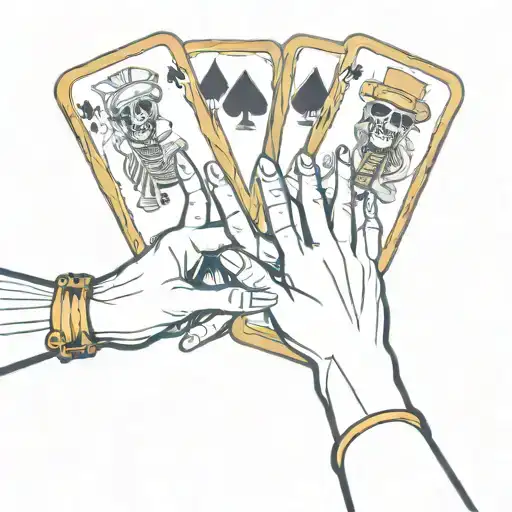Hands Touching But One Is Skeleton In A Frame Of Ace Of Spades Card In Black And Gold