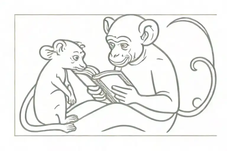 Rhesus Macaque Reading A Book To A Mouse Sitting