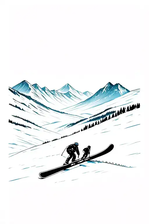 Ski's Left In The Snow With Mountains In The Background