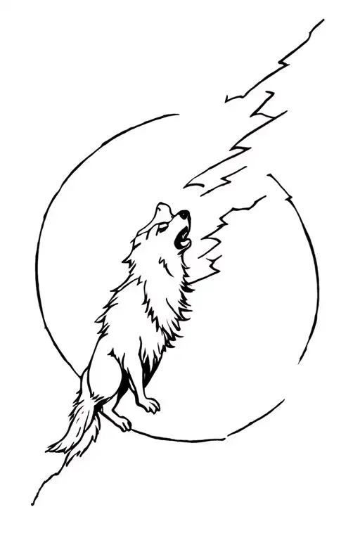 Lighting Strikes Shaping A Wolf Howling At The Moon