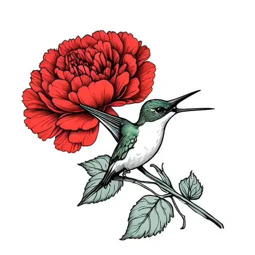 Humming Bird On A Carnation Flower