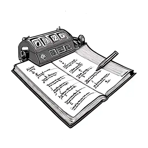 An Abstract Tattoo Design Combining A Slot Machine And A Book Of Poetry