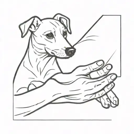 A Lad Dog Holding A Human Hand