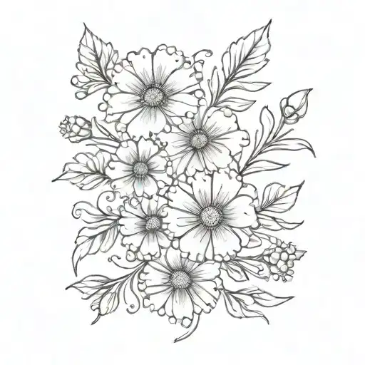 Marigold Flower With Honeysuckle Flowers Tattoo Design