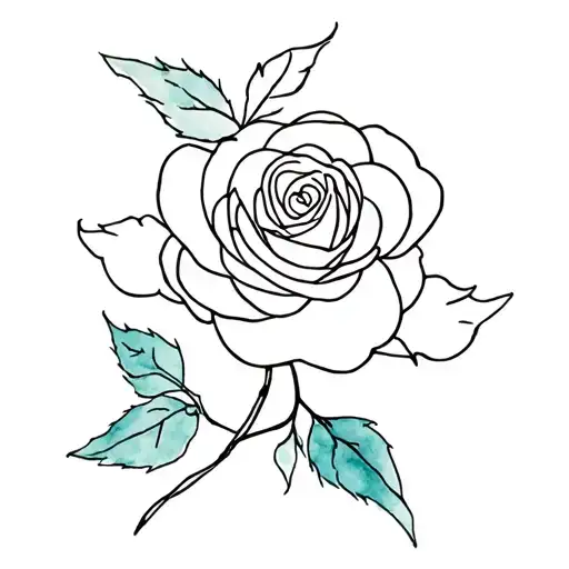 Minimalist Watercolour Style Line Drawing Of Something Sea Related With A Rose And Something Gemini