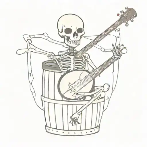 Skeleton With A Banjo Sitting On A Moonshine Barrel