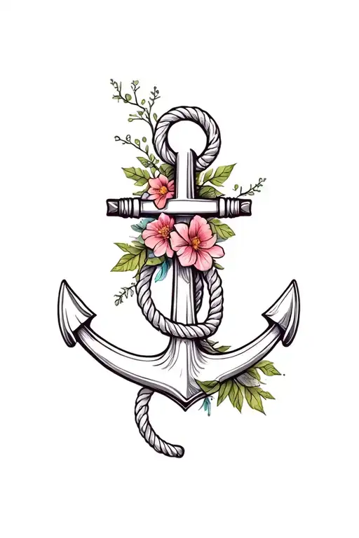 Anchor With Rope And Flowers And Moss