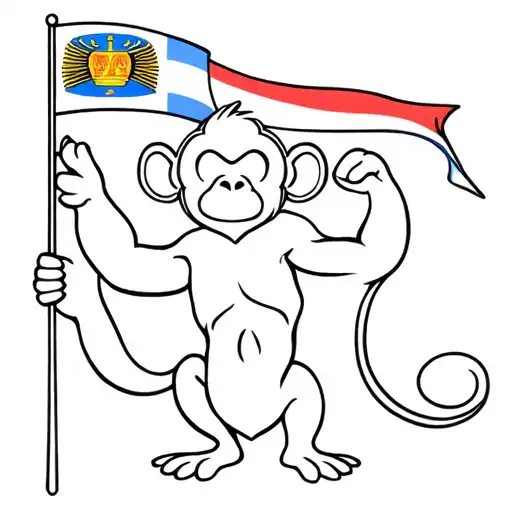 Monkey Holding Thailand Flag Waving