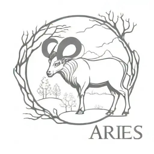 A Detailed Blackwork Tattoo Of Aries In The Woods