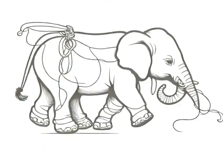 A Baby Elephant Holding A String Forming A Shoe Outline
