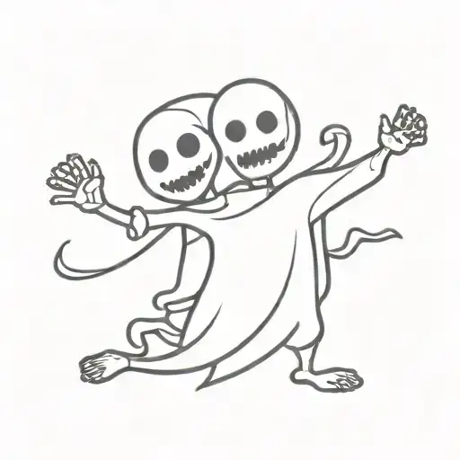 Cartoon Ghost Dancing With A Skeleton