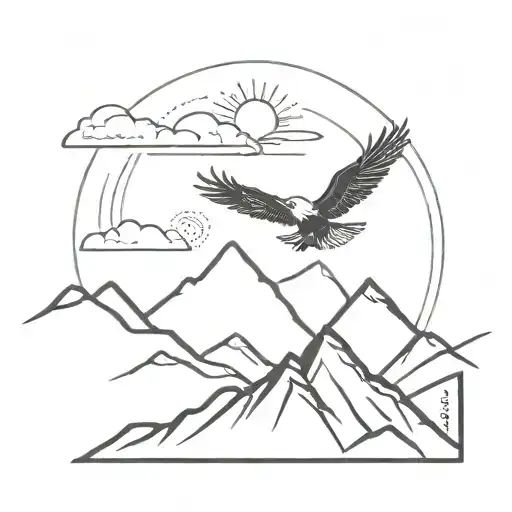 Eagle Flying Over A Mountain With The Sun Behind It