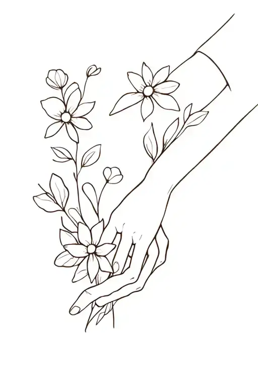 Mama And Baby Hand With Flowers