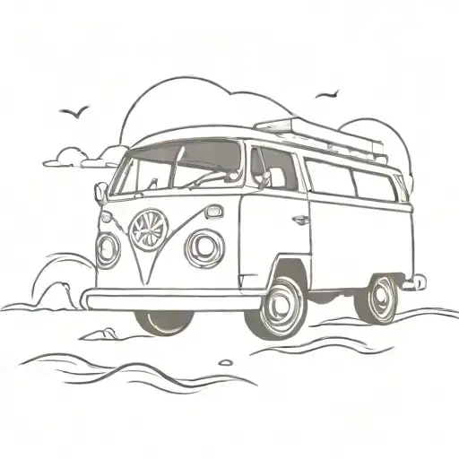 Camper Van Beach Background Black And White