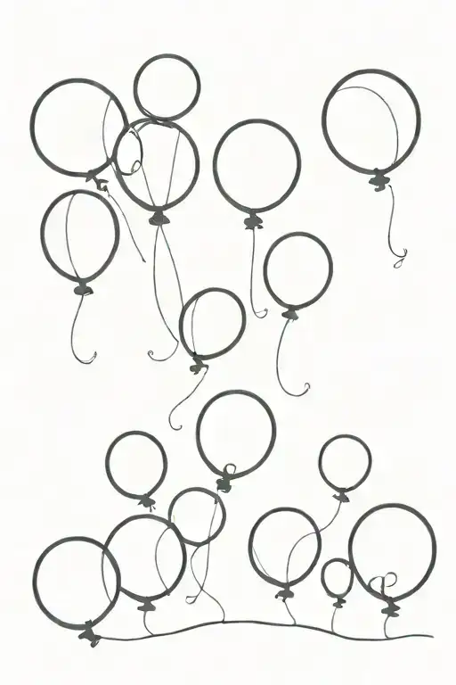 Six Black Balloons And One Balloon Floating Away