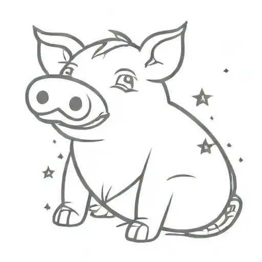 A Minimalist Tattoo Of A Pig Wearing A Teddy Bear Costume Surrounded By Hearts And Stars