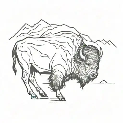 Side Profile Of A Buffalo With Mountain Backdrop