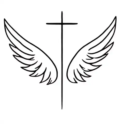 Crown Cross Wings Feathers Down