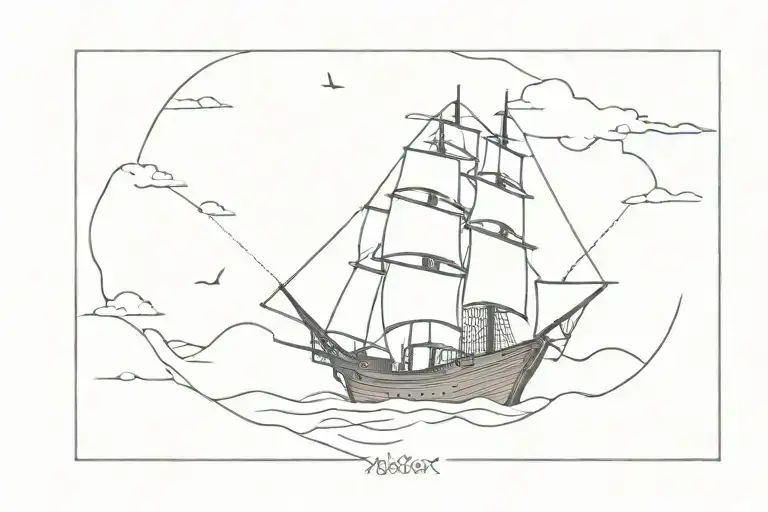 Pirate Ship Sailing To The Horizon