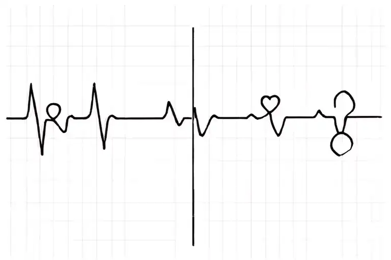 Fine Line Ekg Line With Heart On One Side And Cross On The Opposite