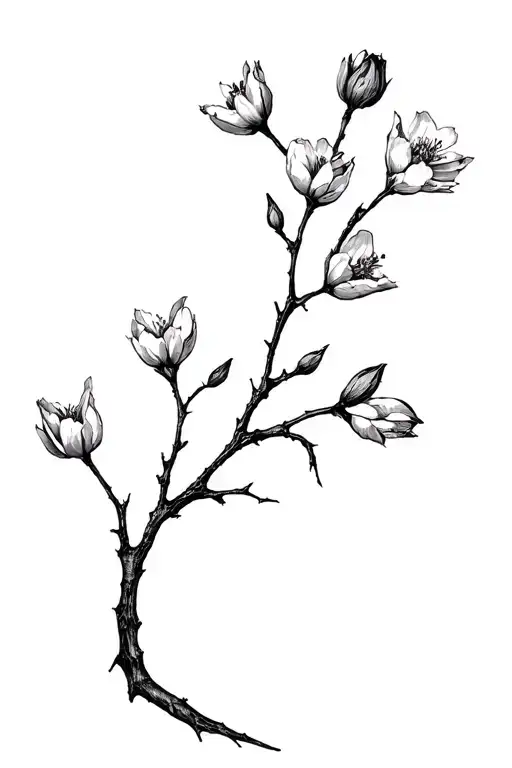 Dead Branch With Wilting Flowers Sprouting New Buds