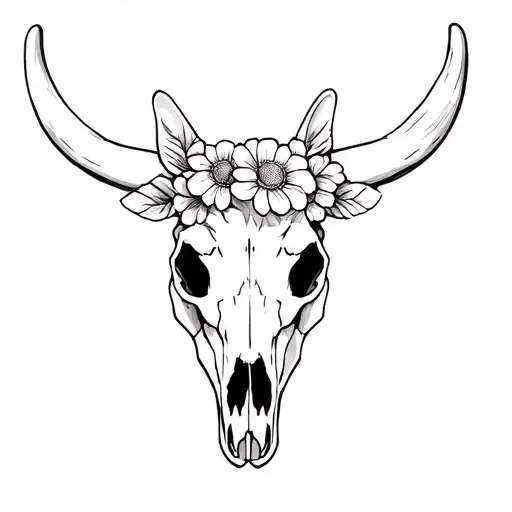 Corgi In Cow Skull With Flowers