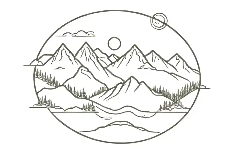 Mountain Range With Enzo Circle As Sun