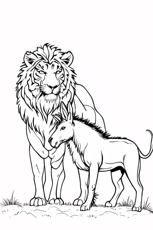 A Lion Watching As A Donkey And Tiger Fight