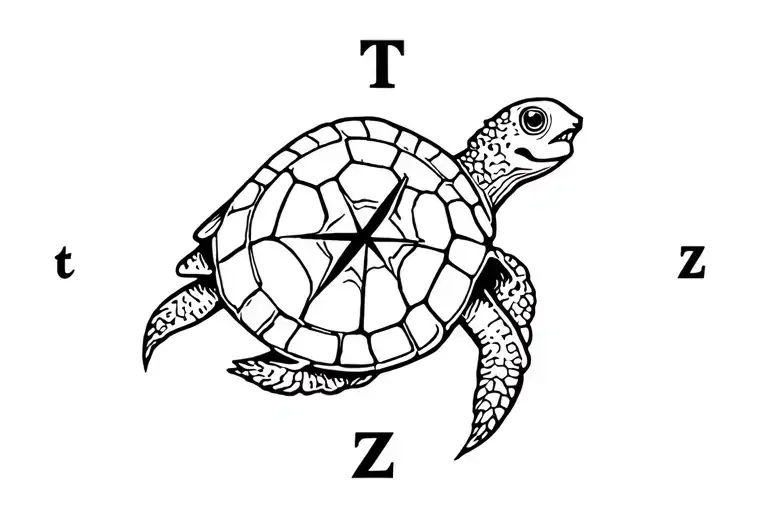 Turtle With A Compass And The Letters T And Z