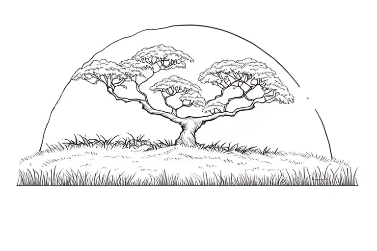 Fine Line Jungle Tree Landscape And Grass