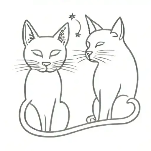 Two Cats Looking At The Moon