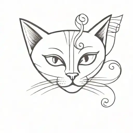 A Whimsical Design Combining A Cat And Theater Masks Musik