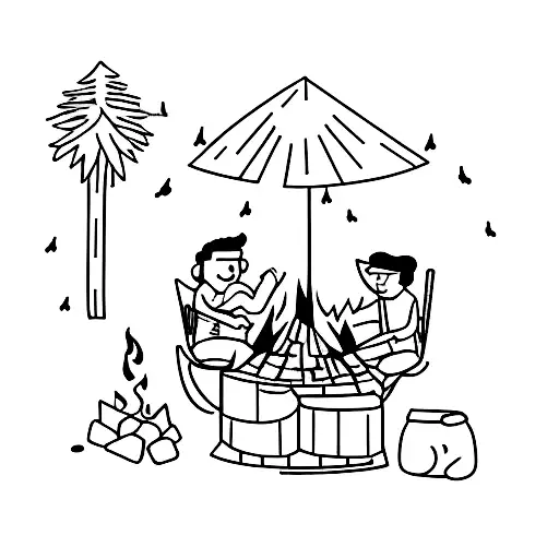 Three Friends Sitting Around A Campfire