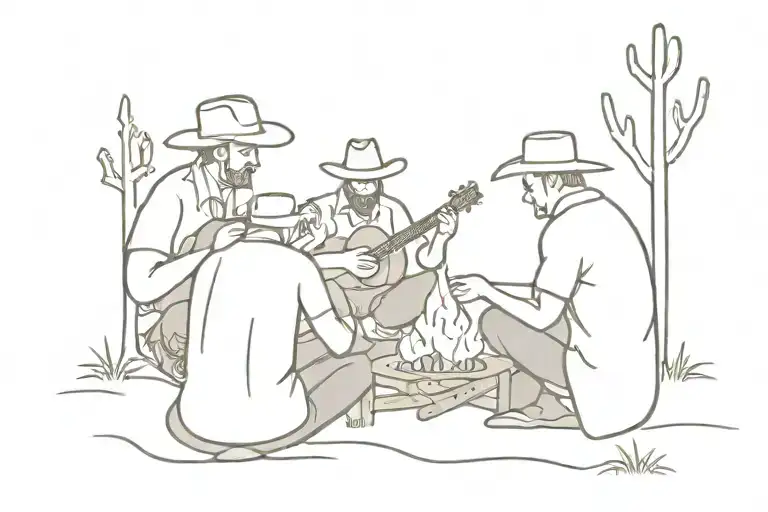 Cowboys Sat Around Campfire With One Guitar Hand Poke