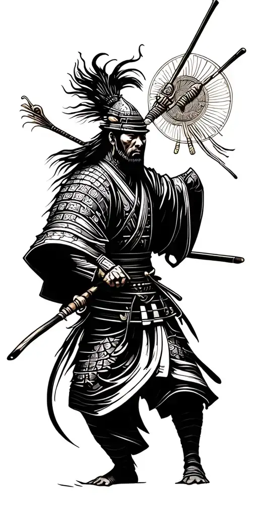 Japanese Samurai Warrior Battling