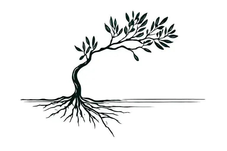 Sea And Olive Tree Growing