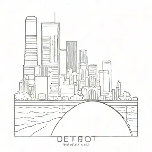 Fine Line Doodle Of Detroit Cityscape