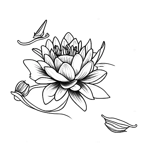 Bouquet Of Two Larkspurs And One Water Lilly